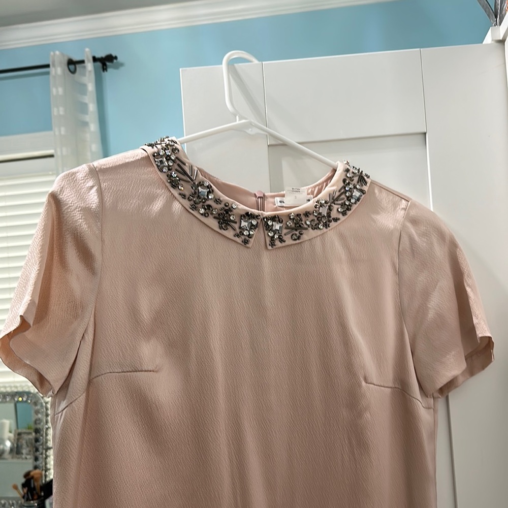 NWT Club Monaco Satin Pink Embellished Collar Dress